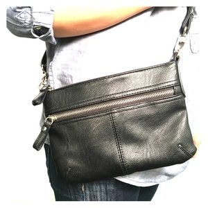 Small black faux leather crossbody bag